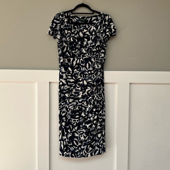 Lauren Ralph Lauren Abstract Print Ruched Faux Wrap Jersey Dress - Picture 2 of 6